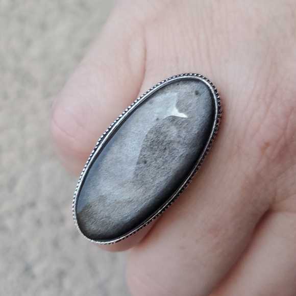 New Silver Sheen Obsidian 925 Silver Statement Ring. - Picture 5 of 13